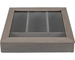 Clayre & Eef Bestekbak 30x30x8 cm Grijs Hout Glas Vierkant Bestekhouder