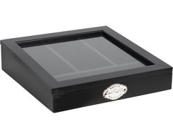 Clayre & Eef Bestekbak 30x30x8 cm Zwart Hout Glas Vierkant Besteklade