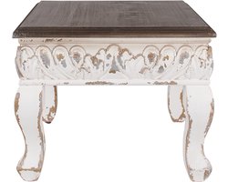 Clayre & Eef Bijzettafel 40x40x33 cm Wit Bruin Hout