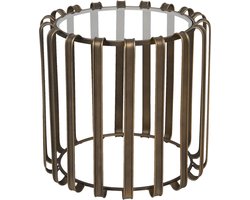 Clayre & Eef Bijzettafel Ø 47*45 cm Bruin Ijzer Glas Rond Side table Tafeltje