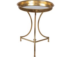 Clayre & Eef Bijzettafel Ø 51x63 cm Goudkleurig Metaal Glas Rond Plantentafel