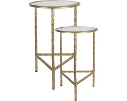 Clayre & Eef Bijzettafel Set van 2 Ø 35 Ø 30 cm Goudkleurig Ijzer Glas Sidetable