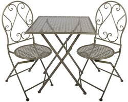 Clayre & Eef Bistroset Bistrotafel Bistrostoel 3-delig 60x60x70 / 50x40x93 cm Groen Metaal