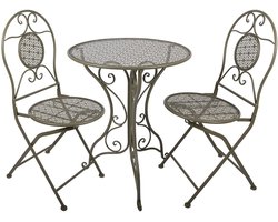 Clayre & Eef Bistroset Bistrotafel Bistrostoel 3-delig Ø 60x70 / 50x40x93 cm Groen Metaal