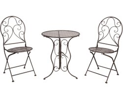 Clayre & Eef Bistroset Bistrotafel Bistrostoel 3-delig Ø 60x70 Bruin Ijzer Balkonset