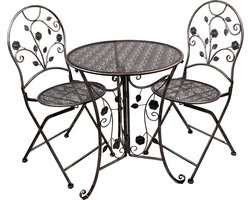 Clayre & Eef Bistroset Bistrotafel Bistrostoel 3-delig Ø 60x70 cm Bruin Metaal