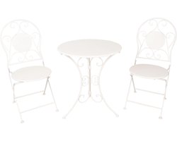 Clayre & Eef Bistroset Bistrotafel Bistrostoel 3-delig Ø 60x70 Wit IJzer