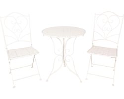 Clayre & Eef Bistroset Bistrotafel Bistrostoel 3-delig Ø 60x70 Wit IJzer