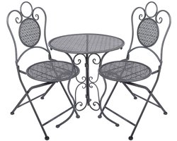 Clayre & Eef Bistroset Bistrotafel Bistrostoel 3-delig Ø 60x71 / 50x40x93 cm Grijs Metaal