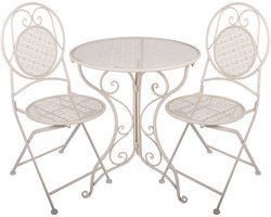 Clayre & Eef Bistroset Bistrotafel Bistrostoel 3-delig Ø 60x74 / 50x40x92 cm Wit Metaal