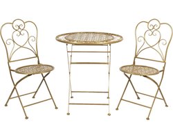 Clayre & Eef Bistroset Bistrotafel Bistrostoel 3-delig Ø 70x75 Goudkleurig Ijzer Rond Balkonset