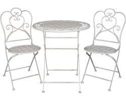 Clayre & Eef Bistroset Bistrotafel Bistrostoel 3-delig Ø 70x75 Wit Ijzer Balkonset