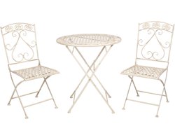 Clayre & Eef Bistroset Bistrotafel Bistrostoel 3-delig Ø 70x76 cm Wit IJzer