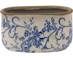Clayre & Eef Bloempot 17x9x10 cm Blauw Wit Keramiek Bloemen