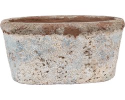 Clayre & Eef Bloempot 19x11x10 cm Beige Blauw Terracotta