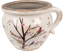 Clayre & Eef Bloempot 20x17x15 cm Beige Bruin Keramiek Takken