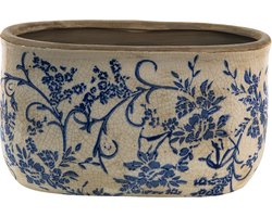 Clayre & Eef Bloempot 22x10x12 cm Blauw Wit Keramiek Bloemen