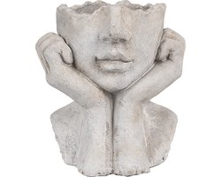Clayre & Eef Bloempot Binnen Vrouw 17x14x18 cm Grijs Steen Plantenpot