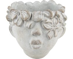 Clayre & Eef Bloempot Hoofd 12x10 cm Grijs Steen