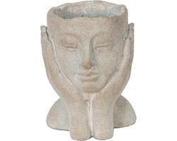 Clayre & Eef Bloempot Hoofd 13x13x18 cm Grijs Steen
