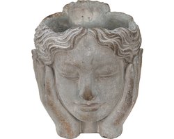 Clayre & Eef Bloempot Hoofd 14x16x17 cm Grijs Steen Handen