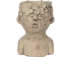 Clayre & Eef Bloempot Hoofd 17x16x25 cm Grijs Steen Bloemen