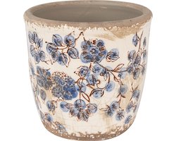 Clayre & Eef Bloempot Ø 11x10 cm Beige Blauw Keramiek Bloemen