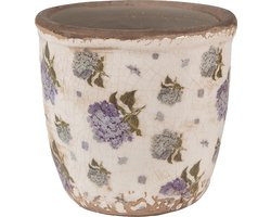 Clayre & Eef Bloempot Ø 11x10 cm Beige Blauw Keramiek Bloemen