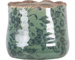 Clayre & Eef Bloempot Ø 11x10 cm Groen Keramiek Bladeren