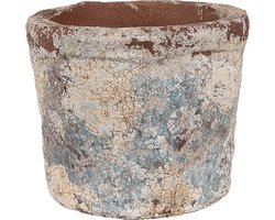 Clayre & Eef Bloempot Ø 12x10 cm Beige Blauw Terracotta