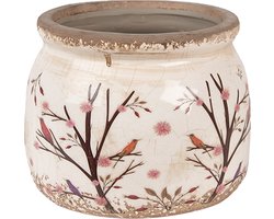 Clayre & Eef Bloempot Ø 12x10 cm Beige Bruin Keramiek Takken Bloempot Binnen