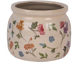 Clayre & Eef Bloempot Ø 12x10 cm Beige Keramiek Bloemen