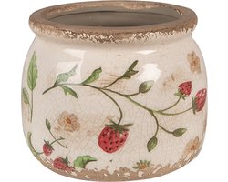 Clayre & Eef Bloempot Ø 12x10 cm Beige Rood Keramiek Aardbeien Bloempot Binnen