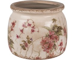 Clayre & Eef Bloempot Ø 12x10 cm Beige Roze Keramiek Bloemen