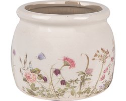Clayre & Eef Bloempot Ø 12x10 cm Beige Roze Keramiek Bloemen Bloempot Binnen