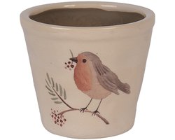 Clayre & Eef Bloempot Ø 12x11 cm Beige Keramiek Vogel