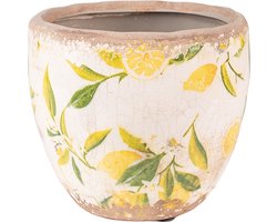 Clayre & Eef Bloempot Ø 12x11 cm Geel Keramiek Citroen