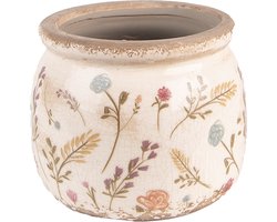 Clayre & Eef Bloempot Ø 12x9 cm Roze Beige Keramiek Bloemen