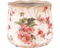 Clayre & Eef Bloempot Ø 13x11 cm Roze Beige Keramiek Bloemen