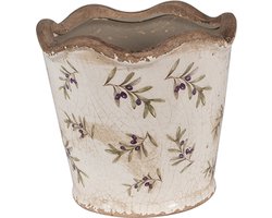 Clayre & Eef Bloempot Ø 13x12 cm Beige Blauw Keramiek Olijven