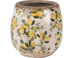Clayre & Eef Bloempot Ø 13x13 cm Beige Geel Keramiek Citroenen