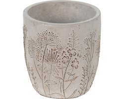 Clayre & Eef Bloempot Ø 13x14 cm Grijs Beige Steen Bloemen Bloempot binnen