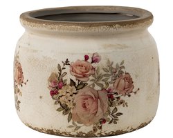 Clayre & Eef Bloempot Ø 14x12 cm Roze Beige Keramiek Bloemen