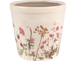 Clayre & Eef Bloempot Ø 14x13 cm Roze Beige Keramiek Bloemen Bloempot binnen