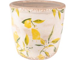Clayre & Eef Bloempot Ø 14x14 cm Geel Keramiek Citroen