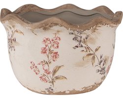Clayre & Eef Bloempot Ø 14x9 cm Beige Roze Keramiek Bloemen