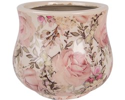 Clayre & Eef Bloempot Ø 15x13 cm Beige Keramiek Bloemen