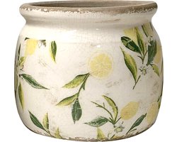Clayre & Eef Bloempot Ø 15x13 cm Geel Groen Keramiek Citroen