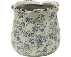Clayre & Eef Bloempot Ø 15x14 cm Grijs Beige Keramiek Bloemen