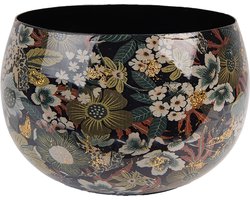 Clayre & Eef Bloempot Ø 16x12 cm Zwart Groen Metaal Bloemen